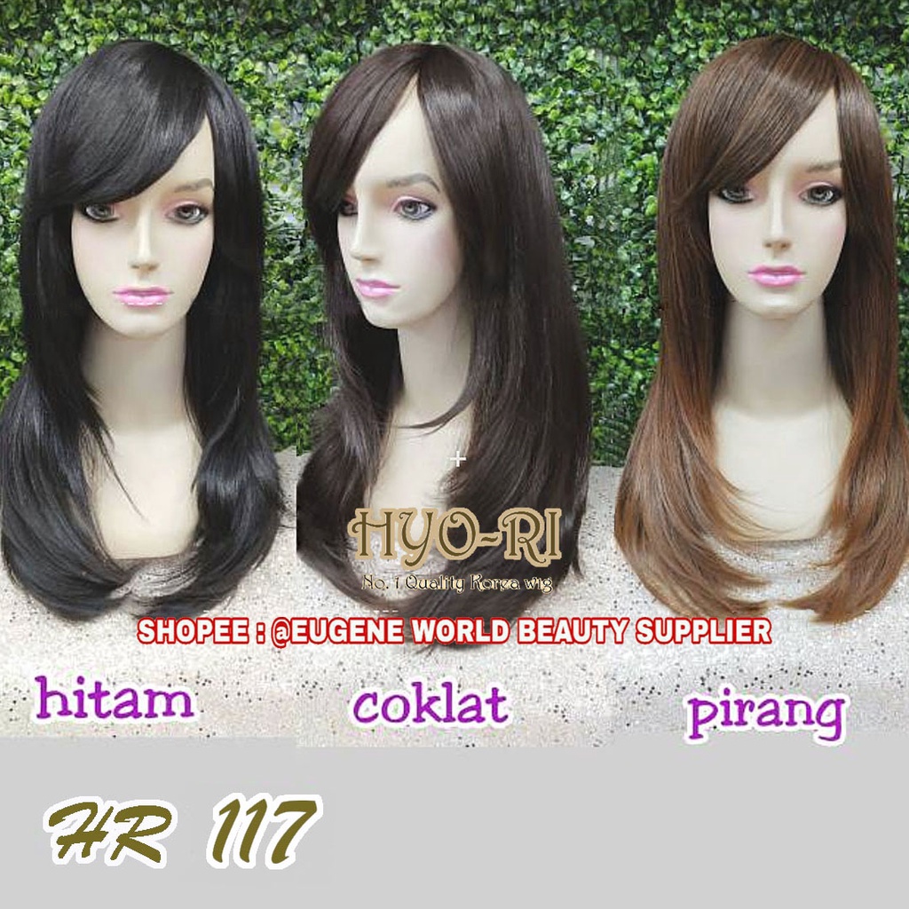RAMBUT PALSU WIG WANITA PANJANG LURUS PONI SAMPING WIG KOREA HITAM COKLAT PIRANG RAMBUT ASLI 117