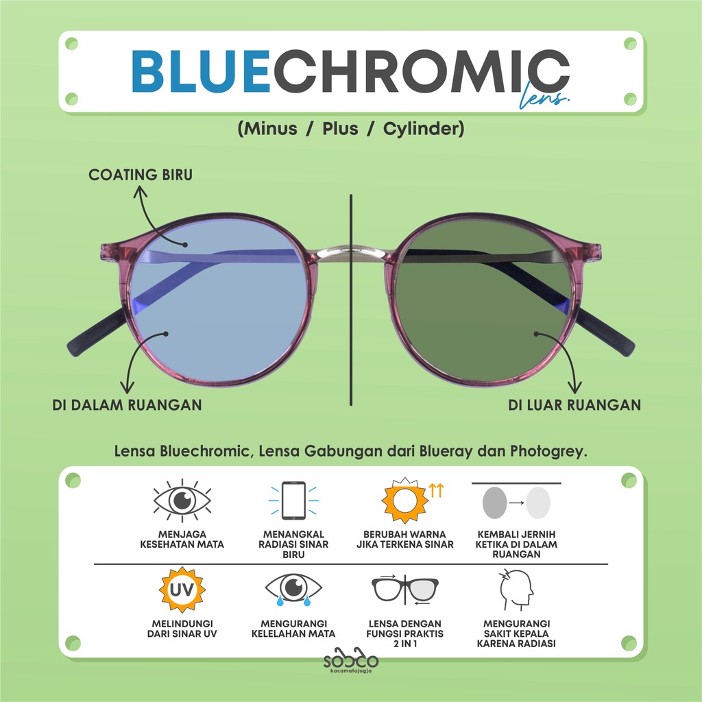 Kacamata Bulat Photocromic Blueray Minus Anti Radiasi Bahan Lentur - Yourglasses