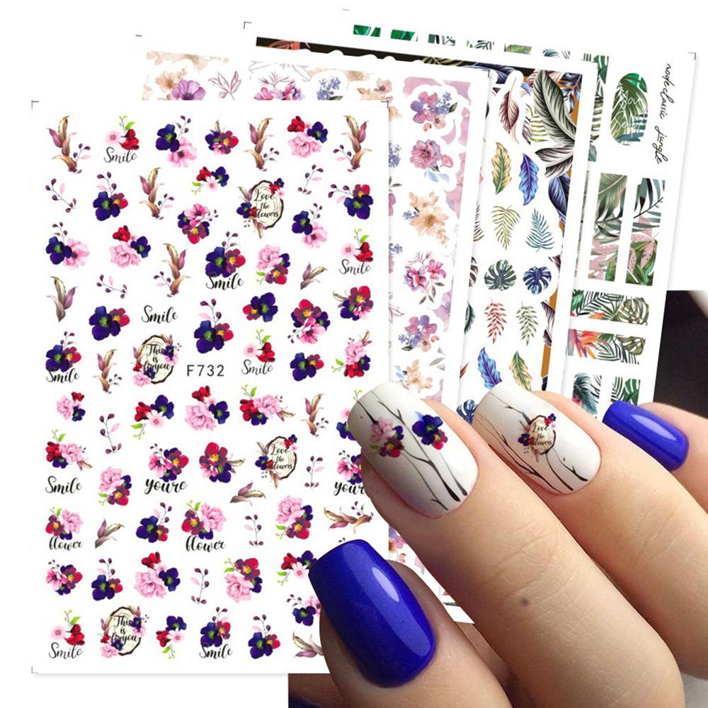 R-flower Nail Stiker Kuku Dekorasi Biru Pink Design Daun 3D