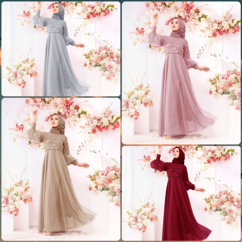 GAMIS TILEDOT TERBARU DRESS GAMIS TILE DOTY PESTA PREMIUM TILE DOT KOMBINASI POLOS SUSUN BRUKAT GAMI