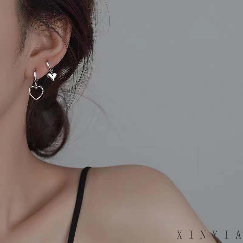 【COD】S925 Gaya Korea Untuk Wanita Fashion dan Anting Cinta Sederhana Anting -anting yang berbentuk jantung asimetris