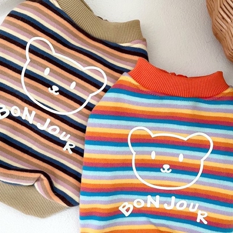 Bon Jour bear stripe top