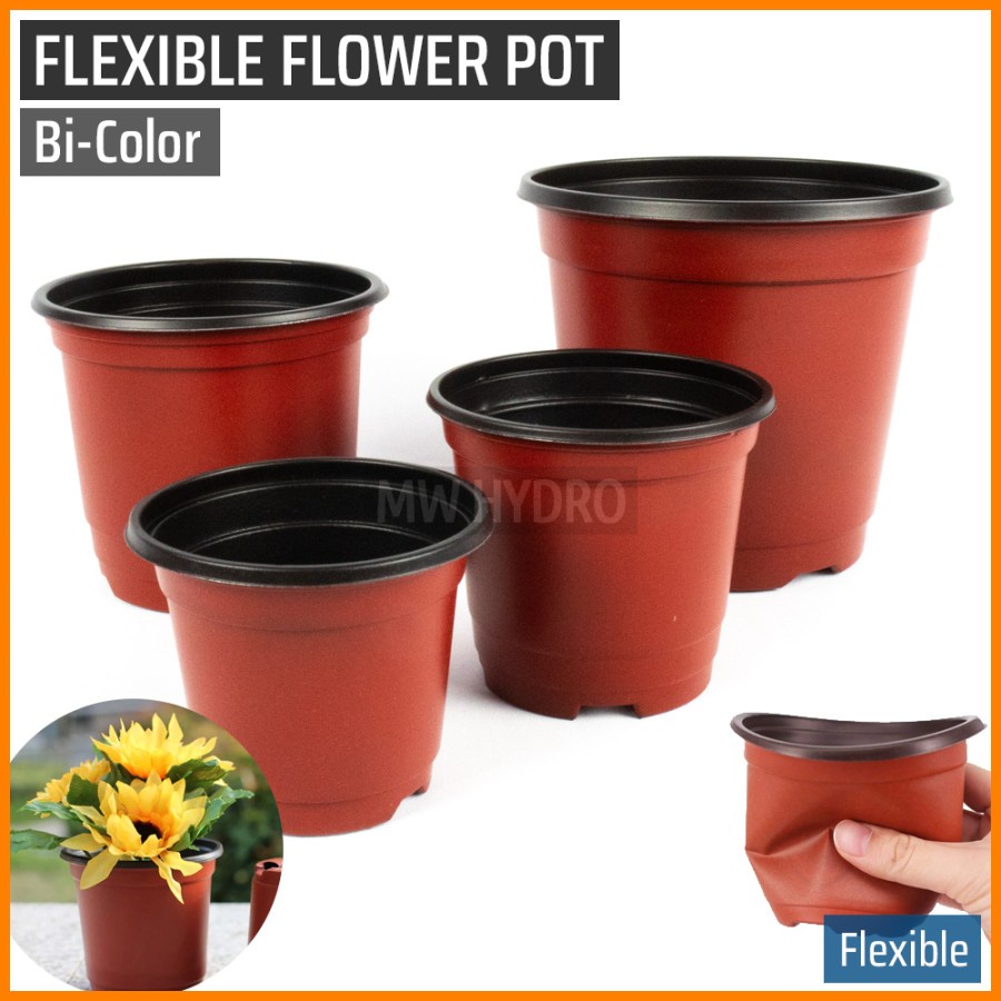 Double Color Flexible Flower Pot / Pot Bunga Elastis Dua Warna, 15 cm