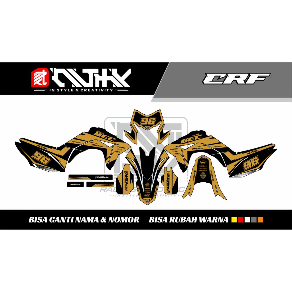 Decal CRF 150 hitam Gold Custom Nama & Nomor