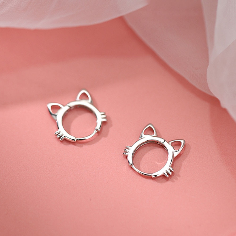 1 Pasang Anting Tusuk Sterling Silver 925 Desain Kucing Lucu Untuk Wanita