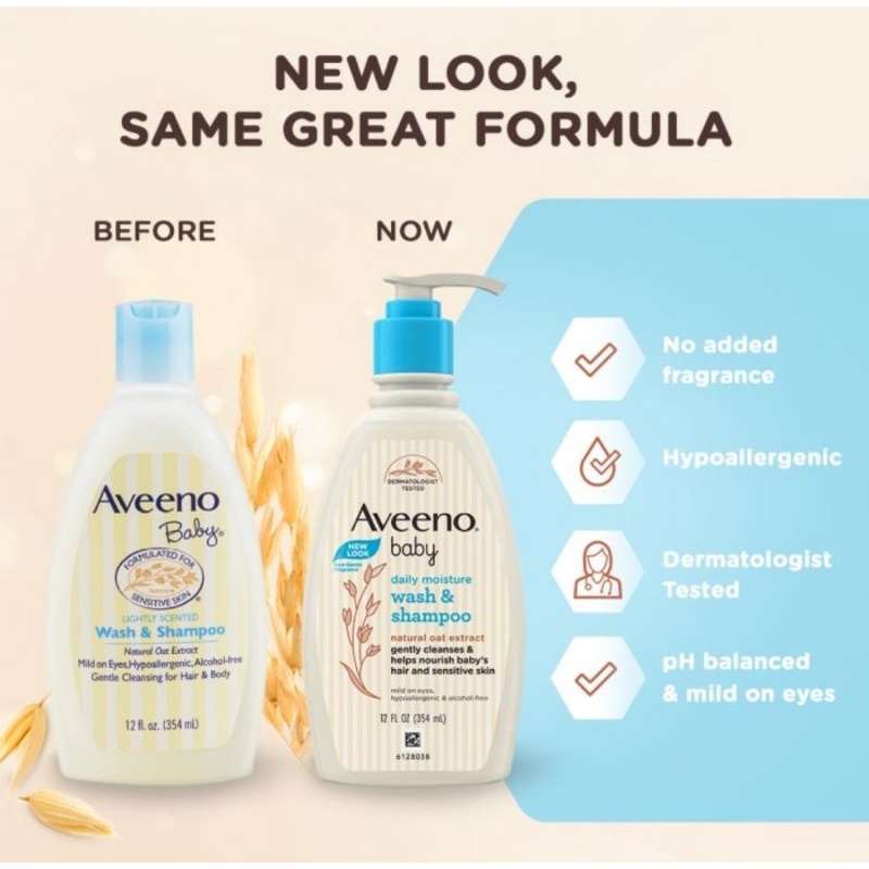 Aveeno Baby Daily Moisture Wash &amp; Shampoo 354 ml - Sabun &amp; Shampo Bayi