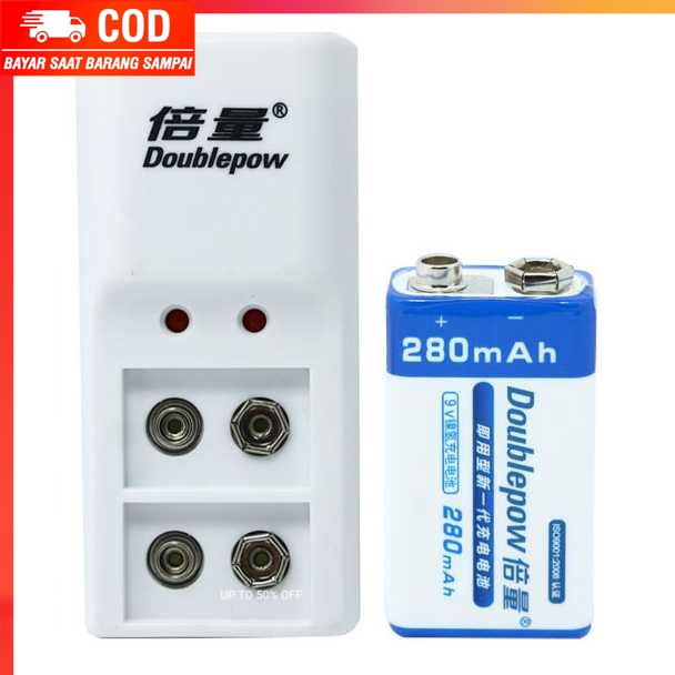 (100% BARANG ORI) DOUBLEPOW Charger Baterai 2 slot for 9V with 1PCS 9V 280mAh - DP-B09