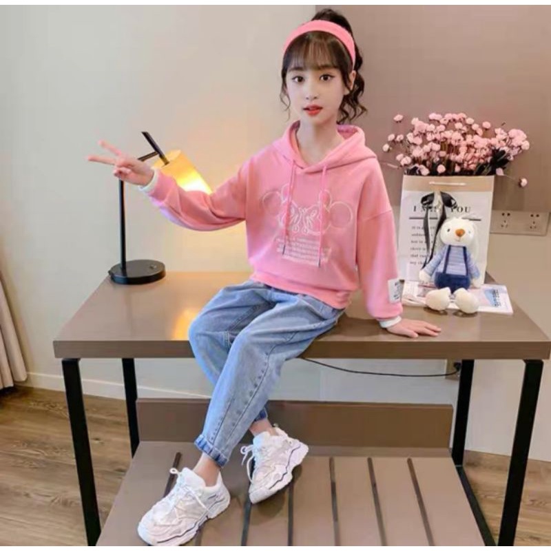 Setelan Baju Anak Perempuan Import Sweater Tangan Panjang Kekinian 6-17 Tahun / Setelan Celana Jeans