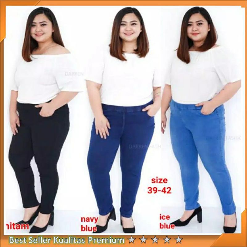 Leging jeans jumbo wanita jeans pinggang kolor rip jeging jeans jumbo celana panjang wanita big size