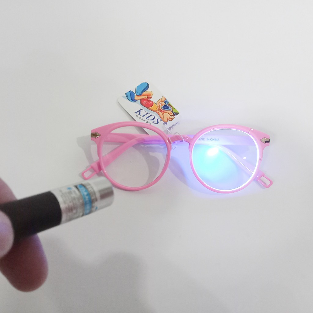 kacamata anak laki perempuan anti blue radiation bulat boboho bening bagus tahan radiasi sinar biru-pink