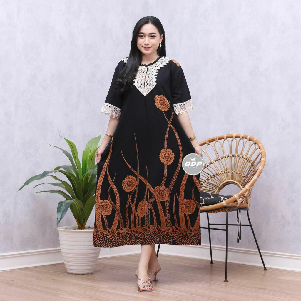 Dianputri - Daster Arab Zeema | Rayon Super Grade A | Resleting Depan Busui | Renda Milo Ori-ilalang hitam