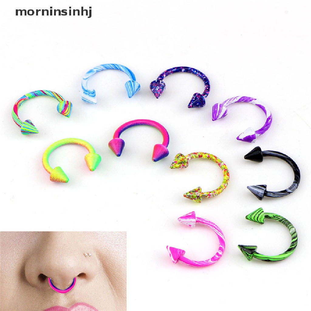 Mornin 10pcs Cincin Tindik Tubuhhidungbibir Bahan Stainless Steel Desain Tapal Kuda Untuk Priawanita