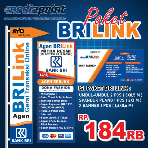 PAKET BRI LINK / BNI 46 / MANDIRI SPANDUK BANNER / X BANNER UMBUL UMBUL