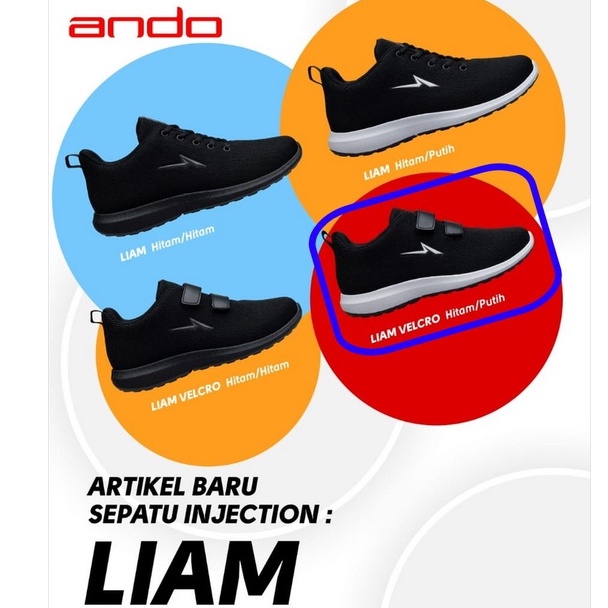 SEPATU ANDO ORIGINAL LIAM &amp; SATRIA BLACK  VELCRO DAN TALI LIMITED EDITION