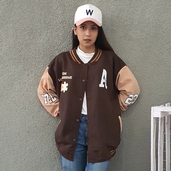 [CYC | COD] REALPICT | Outwear A Chook Baseball XXL Jacket | Fleece Hoodie Wanita Pria Trendy Murah-Cokelat