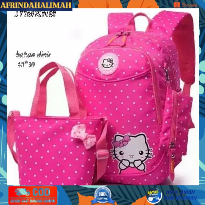 

{TERBARU} Tas Sekolah Anak Perempuan Tas Wanita Hello Kitty Paket Set 3in1 - Pink Tua