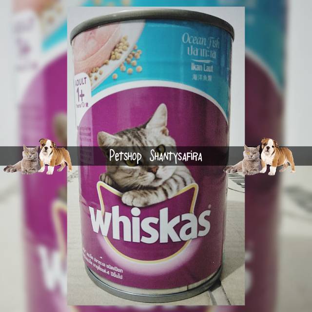 MAKANAN KUCING BASAH WHISKAS KALENG 400 GR ADULT TUNA / OCEAN FISH