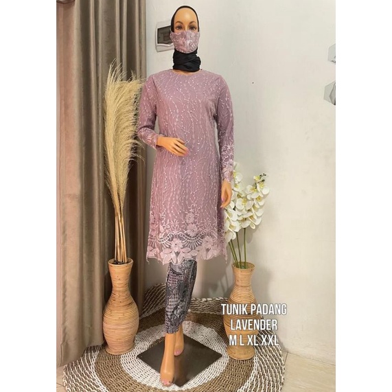 Setelan Kebaya Tunik Tile Modern / Baju Kebaya Besan Hijab Pesta Model Lengan Panjang Set Rok Plisket Batik Bahan Sutra / Wardah Lilac Marun