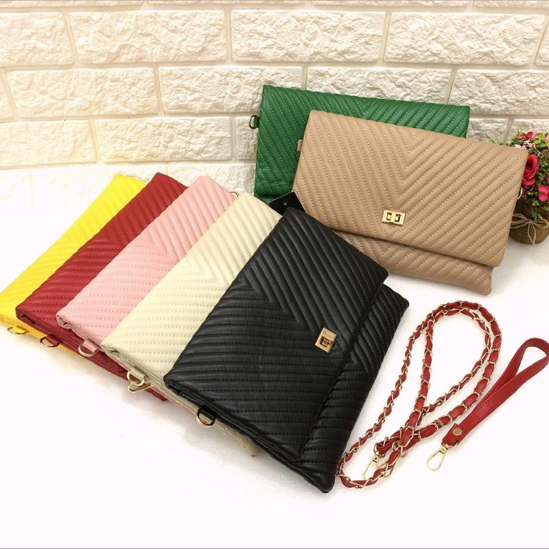 TERBARU!! CLUTCH Wanita Model Retro Klasik Tas Slingbag Wanita Bahan Kulit Premium  Tas Serbaguna Kunci Kotak