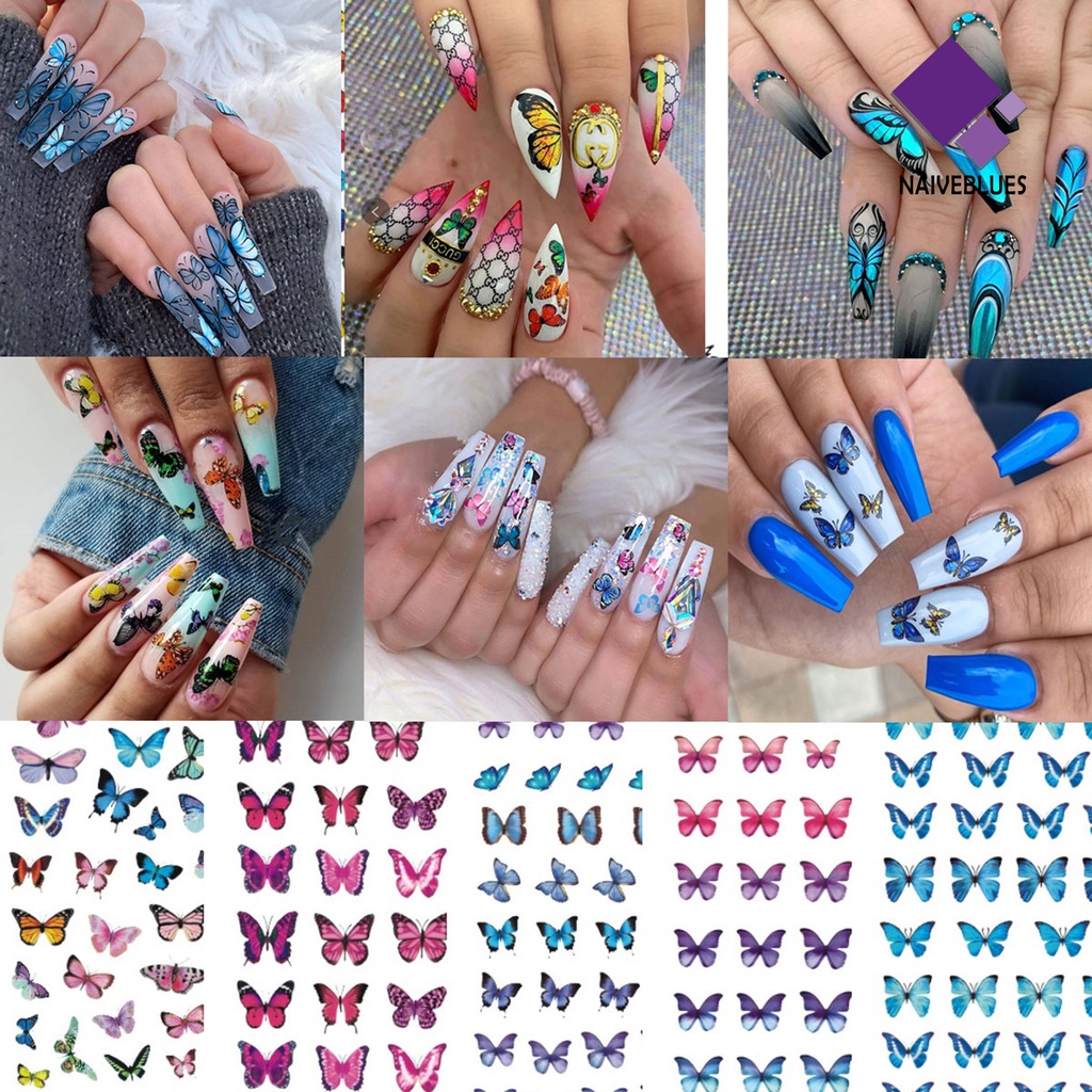 Naiveblue &gt; Stiker Kuku Motif Kupu-Kupu Tahan Air Untuk Nail Art