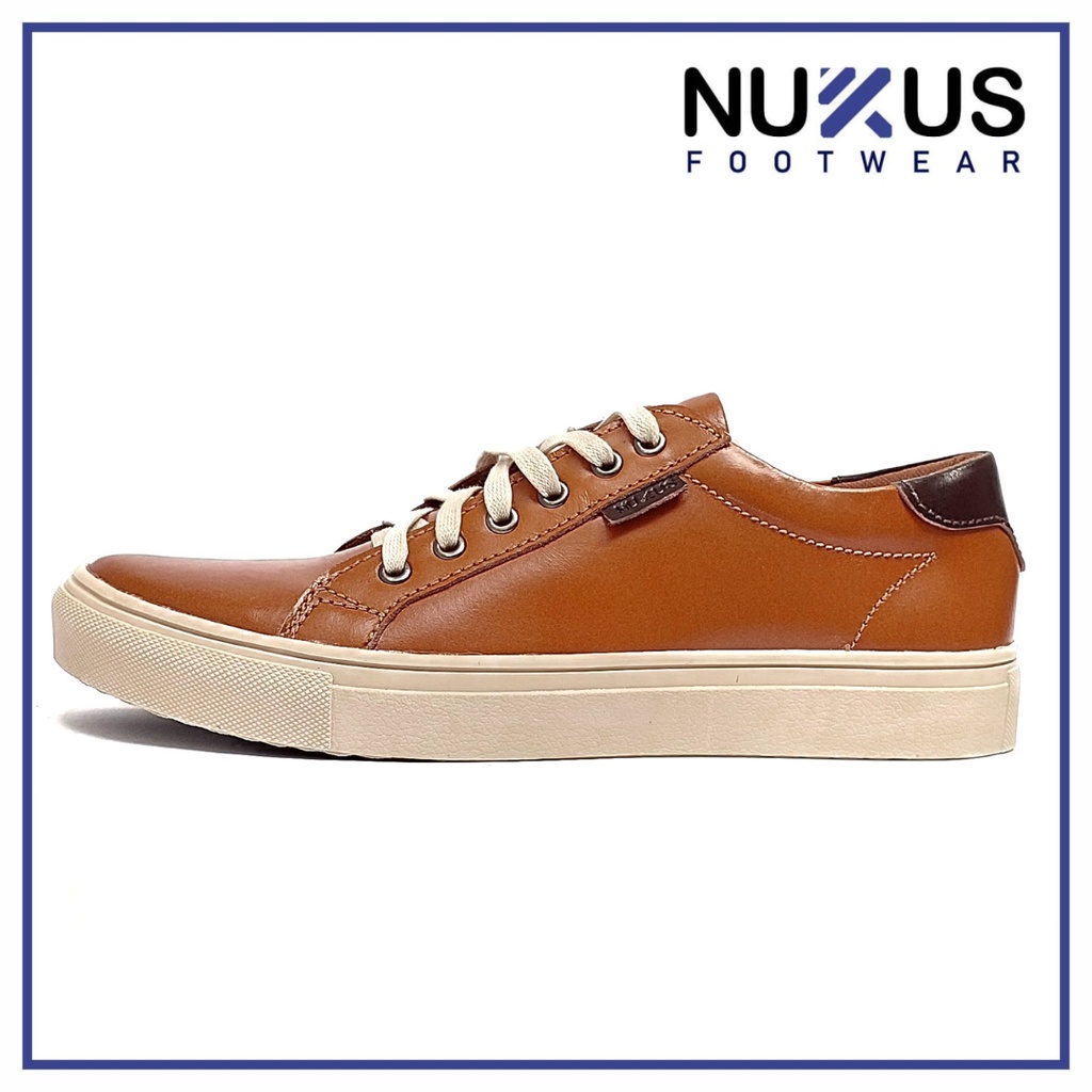 Nukus Sepatu Pria Sneakers Classic Tali Kulit Asli Coklat Tan - NKT 04