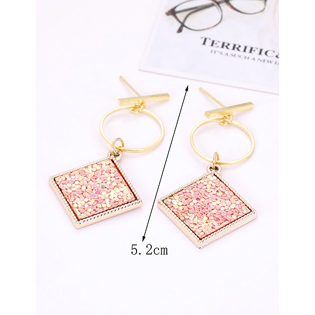 LRC Anting Tusuk Fashion Color Square Shape Decorated Earrings