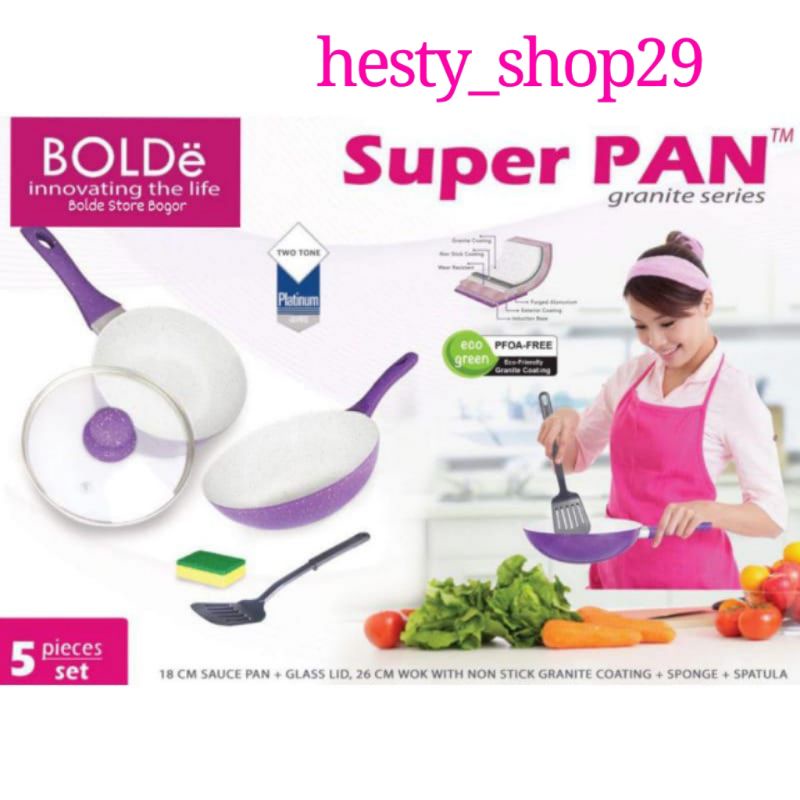 Bolde Super Pan Granite Series Super Pan Set Purple Wok pan 26cm + Saucepan Panci Susu Panci Mie 18c