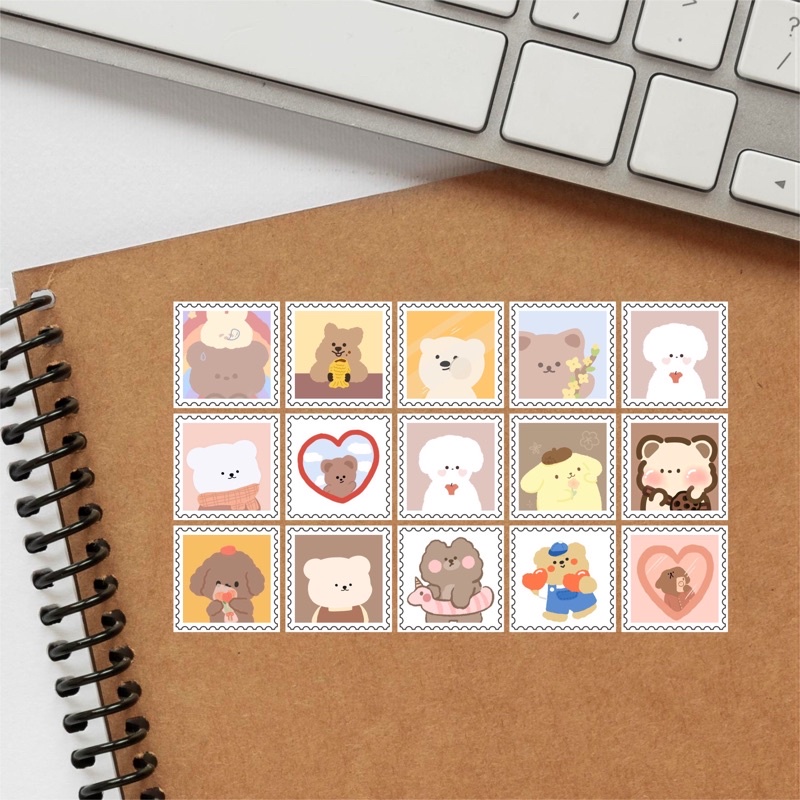 

15 Pcs Cute Bear Post Stamps Perangko sticker untuk Dekorasi Jurnal Scrapbook Journal