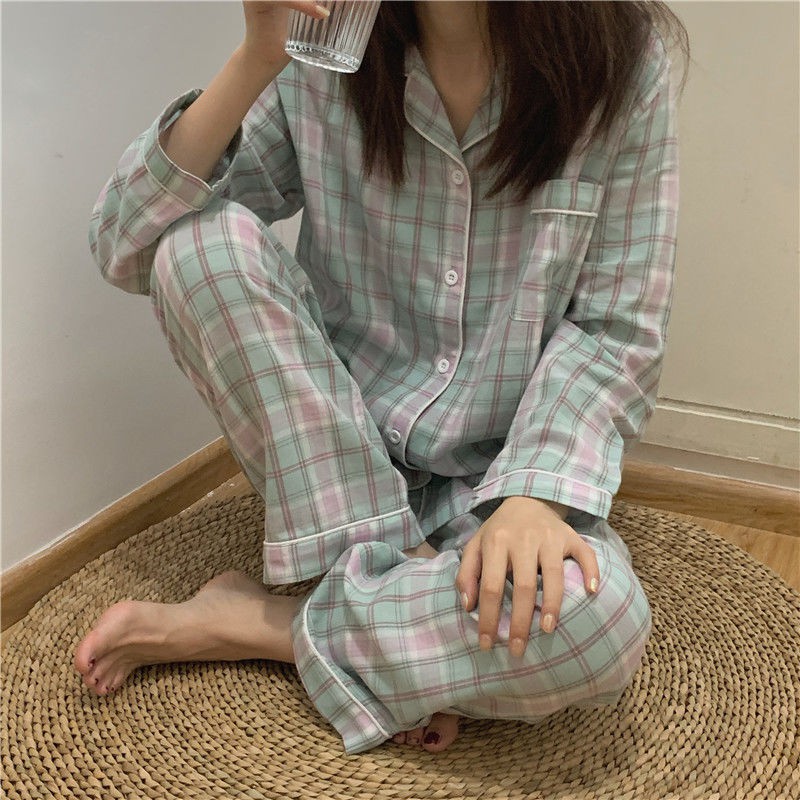 Baju Tidur Wanita Dewasa Piyama Import Pajamas Lengan Panjang Celana Panjang Kemeja PP Seri Kotak