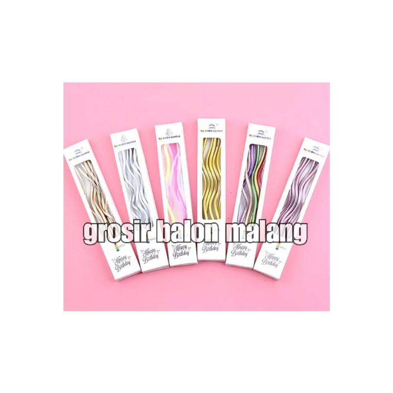 lilin ulang tahun panjang ulir spiral korea metalik chrome pastel isi 6