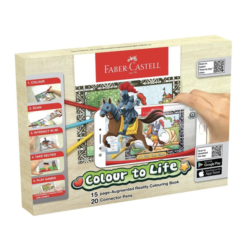 

BUKU MEWARNAI COLOUR TO LIFE GAME AUGMENTED REALITY FABER CASTELL SPIDOL WARNA CONNECTOR PENS GROSIR