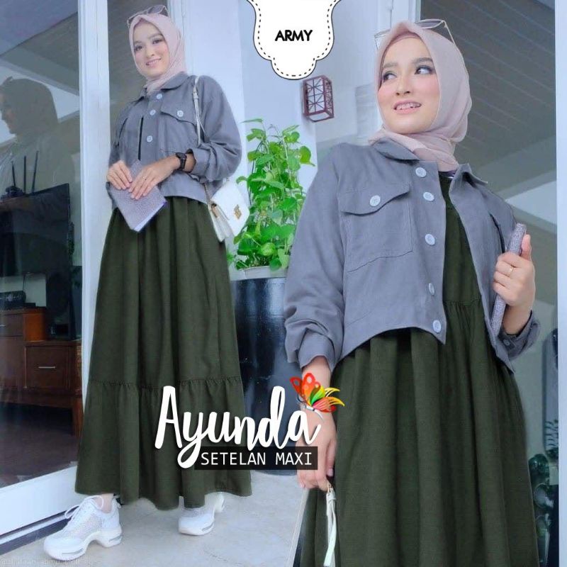 SET MAXY AYUNDA 2IN1, MOSCREPE, GAMIS HIJAB MUSLIM, DRESS MAXY, SETELAN