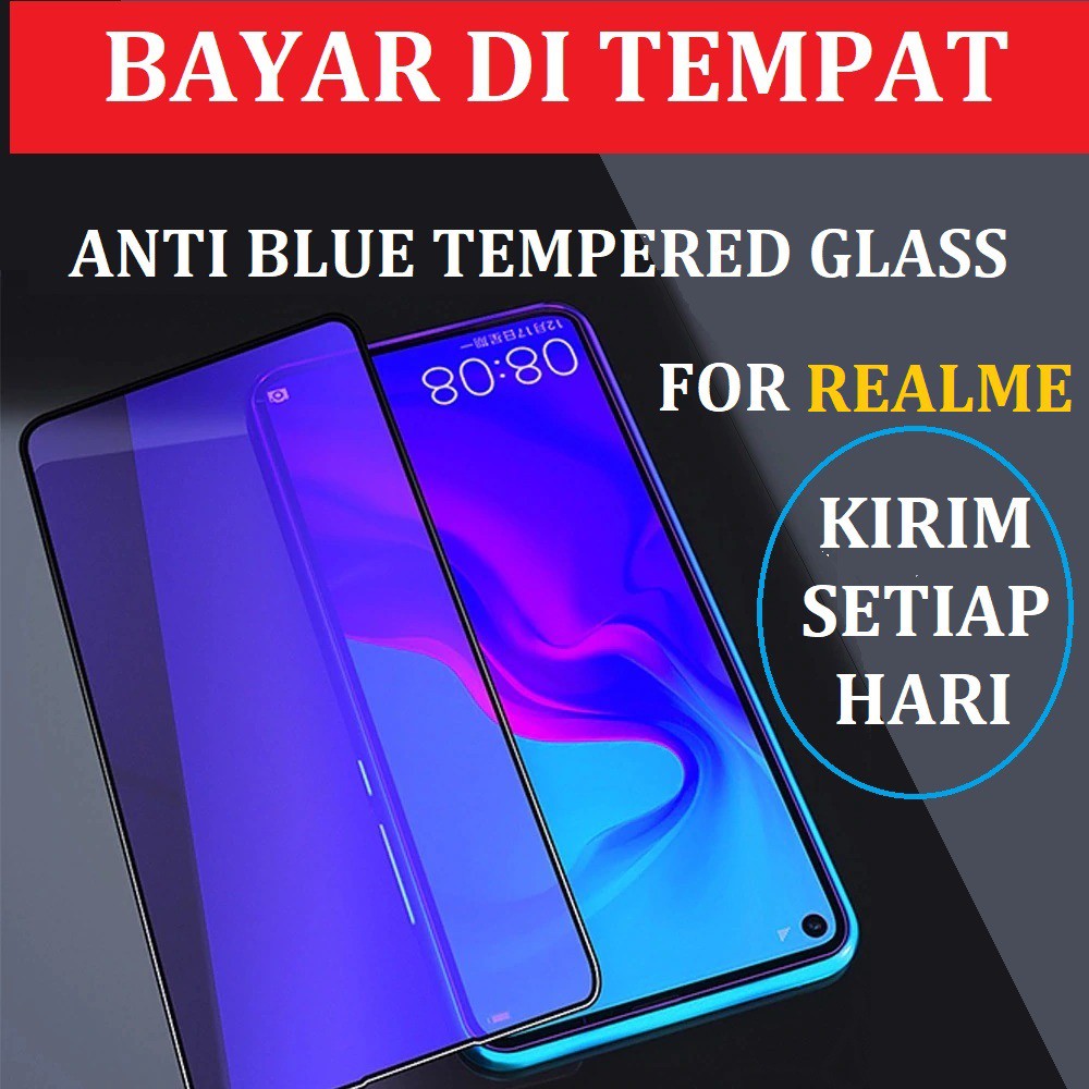 Tempered Glass Full &amp; Anti Blue REALME C3 5 5I C11 C12 C15  6 / 7  X2 PRO Narzo 20  Narzo 30A