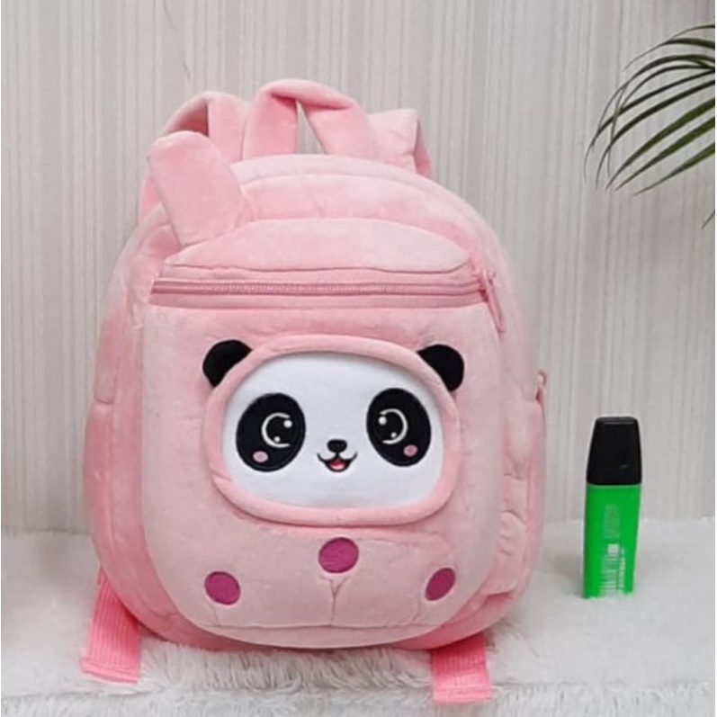 Ransel Anak Boba Coklat Pink Panda Ukuran M Paud TK