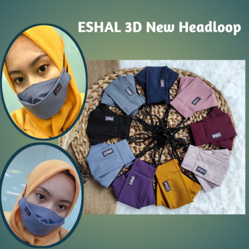 ESHAL masker 3D 3 lapis/masker hijab/masker headloop/masker 3D