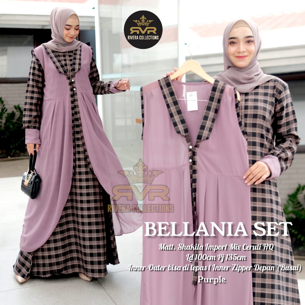 Gamis Set Outer Terbaru Belania Set ll All Size LD 100 PJ 135 ll Bahan Shakila Import Outer Ceruty l
