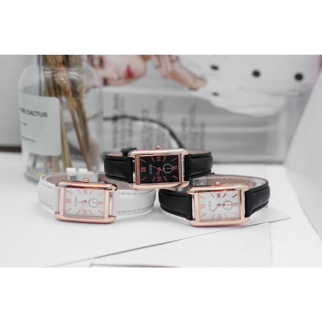 PA Jam Tangan Quartz Strap Rubber PU Analog Casual Gaya Retro Wanita Bulat Angka Watch Korean Fashion Balok RM054