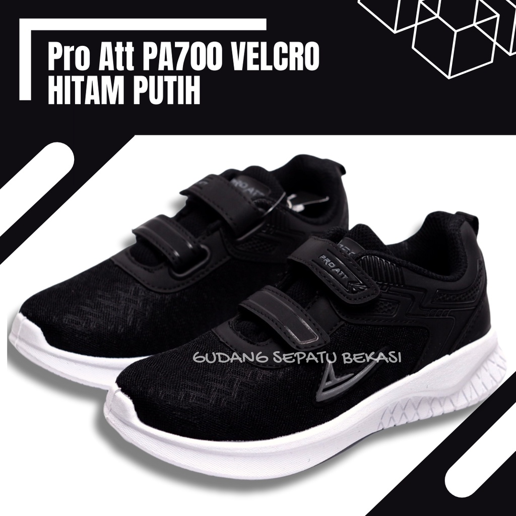 SEPATU ANAK SEKOLAH LAKI LELAKI & PEREMPUAN SNEAKERS CASUAL SD SMP PRO ATT PA 700 HITAM PUTIH-PA700 VELCRO H.PUTIH