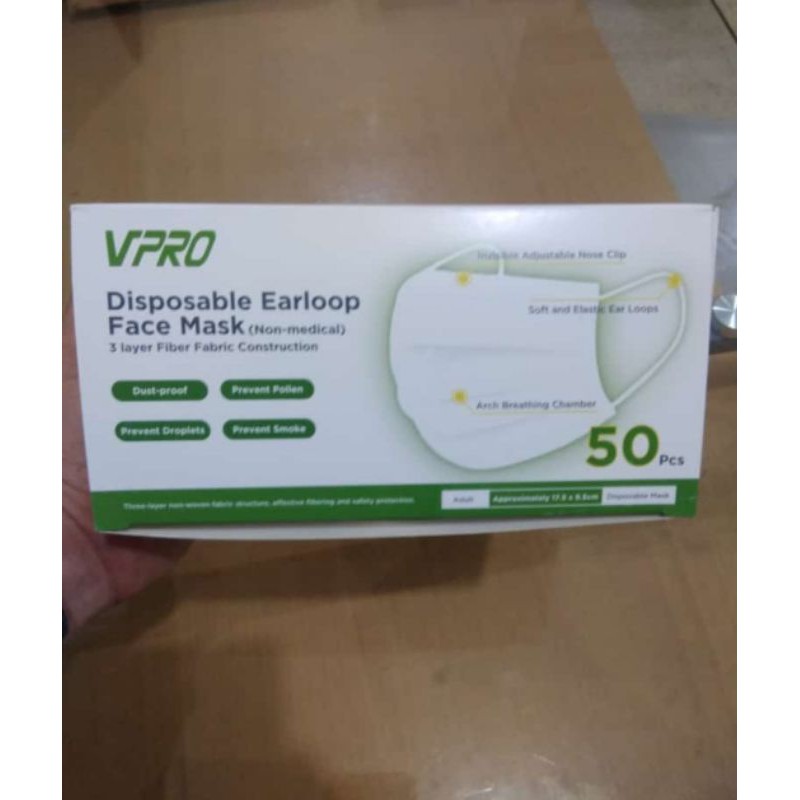 Masker VPRO 3Ply Mask 50pcs Disposable Earloop