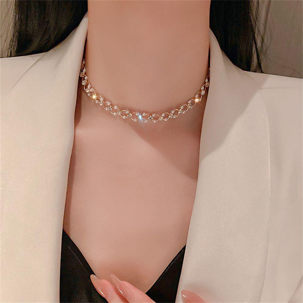 Lily Pearl Necklace Fashion Berlian Imitasi Hias Batu Mutiara Sederhana