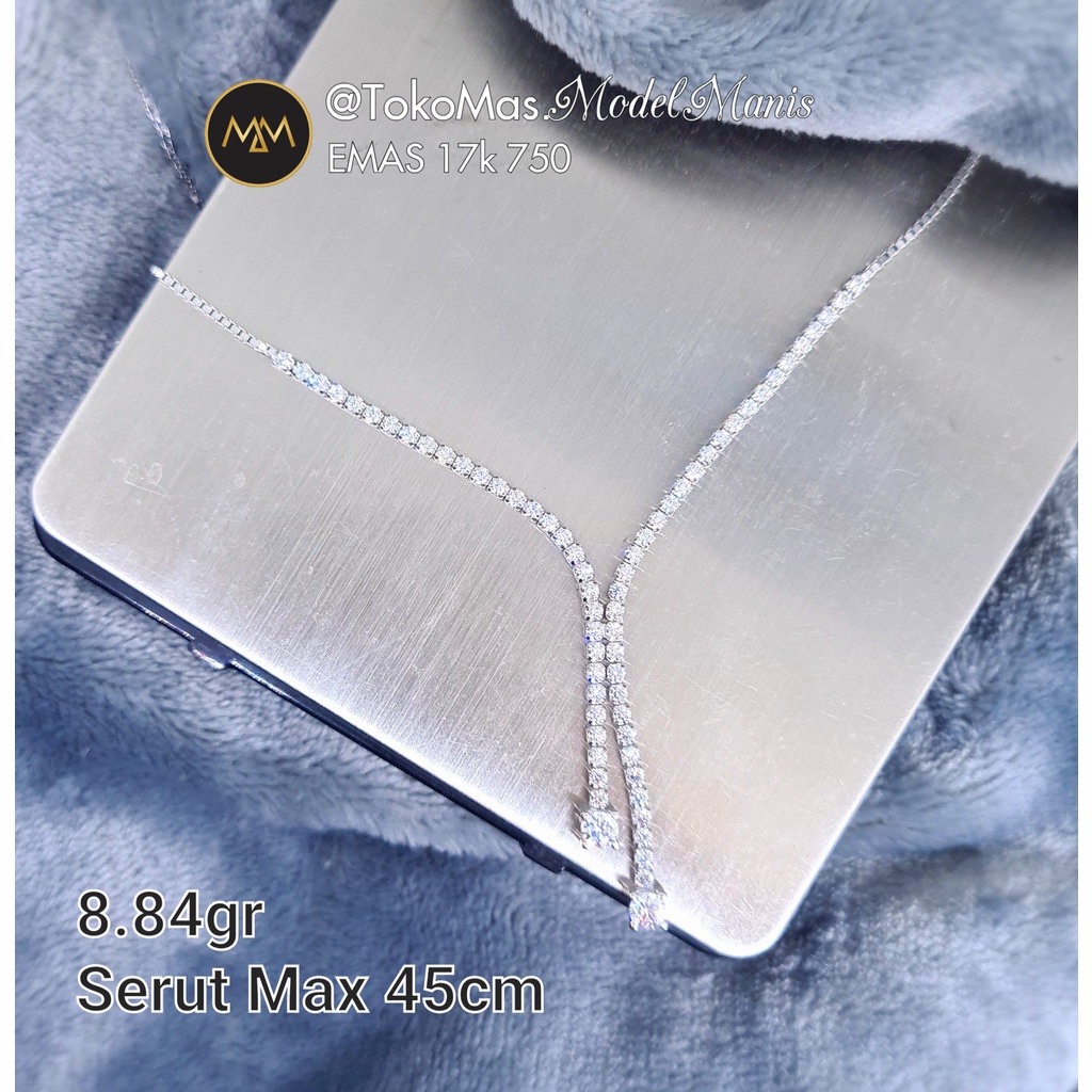 Kalung Serut mewah diamond looks emas putih 750 kadar 17k