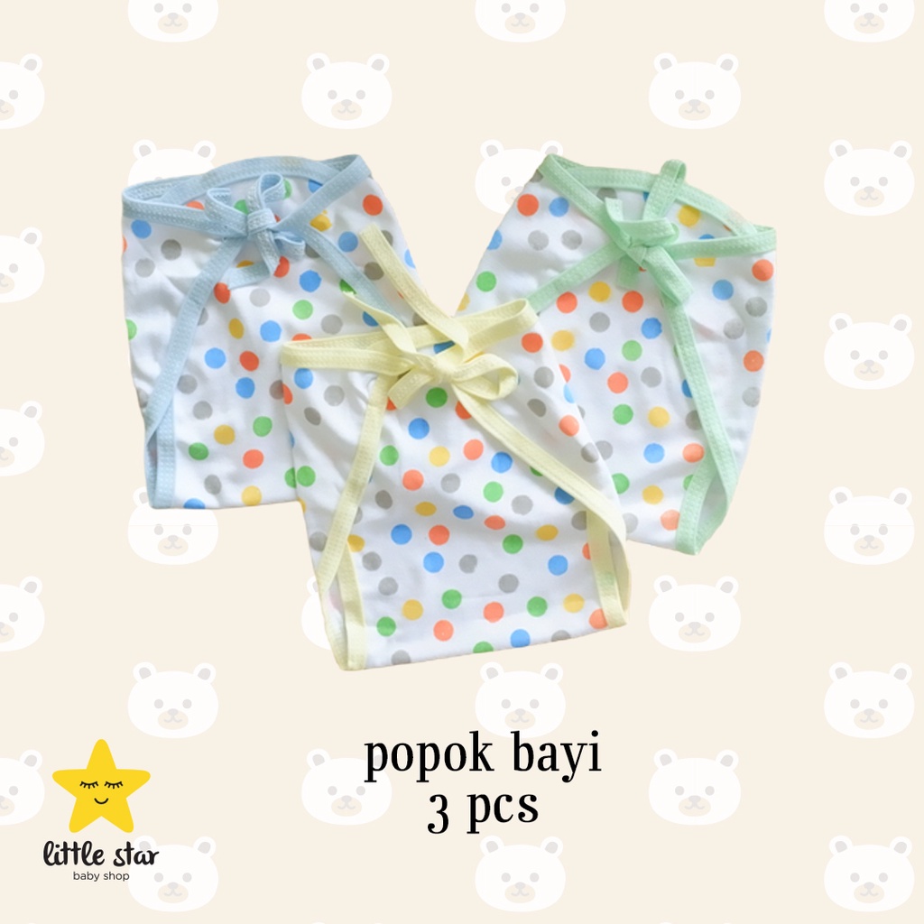 3 PCS Popok Kain Bayi Bertali Polos Motif Print