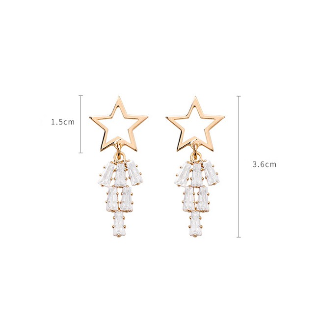 LRC Anting Tusuk Fashion Gold 925 Silver Needle Hollow Star Crystal Earrings F93294