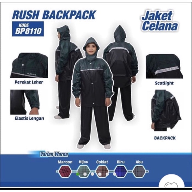 Jas Hujan Jaket Celana Dewasa Plevia 8110 Rush Backpack