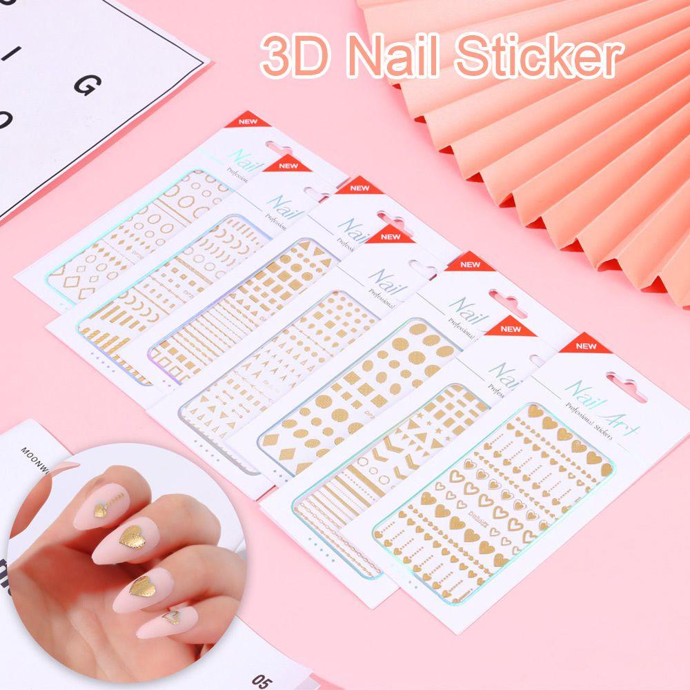 R-flower 3D Nail Sticker Star Silver Gold Waved Lines Garis Garis Transfer Stiker