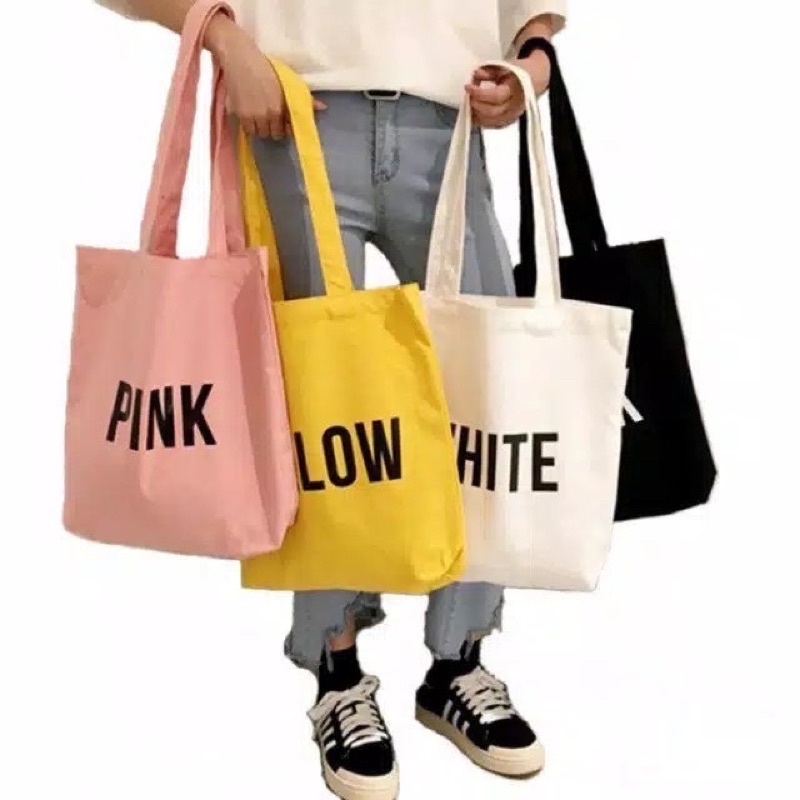 TOTEBAG FASHION PINK YELLOW WHITE BLACK / TOTE BAG WARNA / TOTEGBAG COLOUR / TOTEBAG FASHION