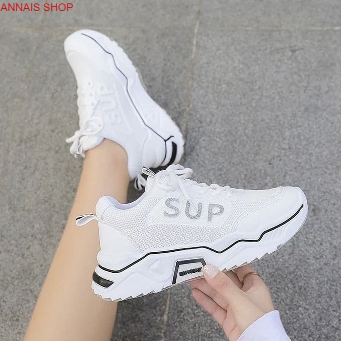 SNEAKERS PUTIH/ SEPATI WANITA /SNEAKERS KOREA /Sepatu Sneakers SUP - Hitam, 37