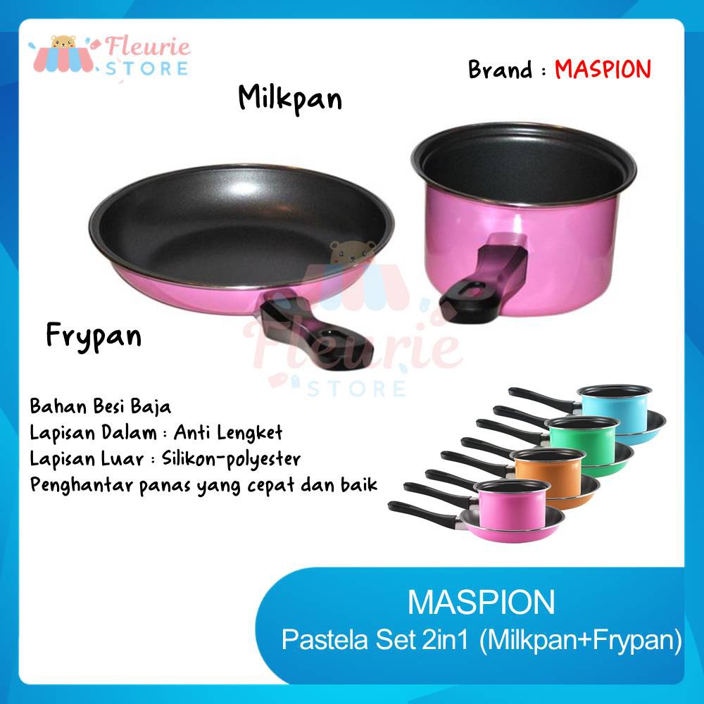 Maspion Pastela Set - Milk Pan 14cm + Fry Pan 20cm - Paket Panci Dan Wajan Murah