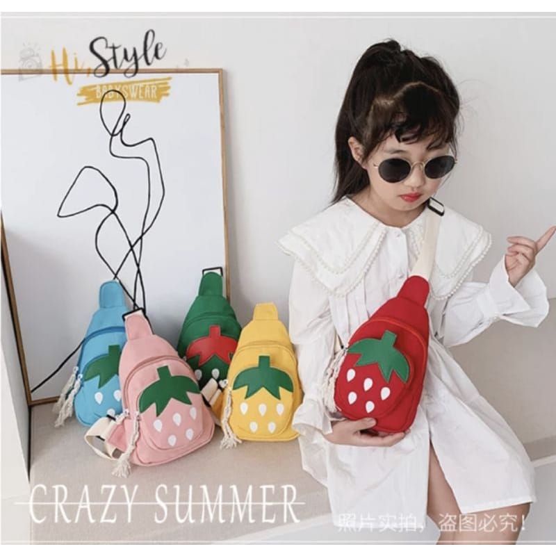 Tas Anak Strawberry Resleting Tas Slempang Anak Laki Perempuan Sling Bag Anak