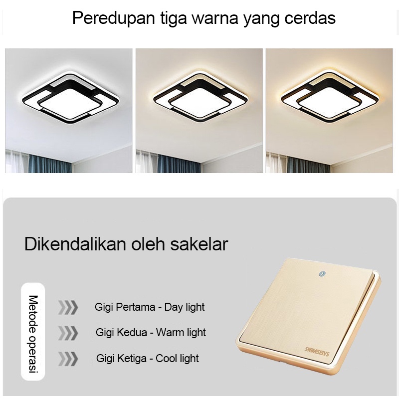 Golden LED Lampu Plafon LED 3 Warna Bentuk Persegi Gaya Nordic Minimalis Untuk Dekorasi Ruang Tamu / Kamar Tidur